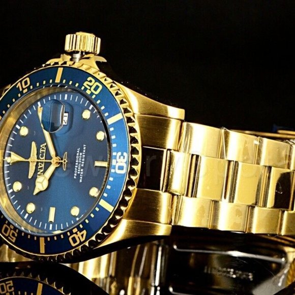NEW Invicta Classic Pro Diver 43MM Blue Sunray Dial Gold Tone SS Bracelet Watch - Picture 5 of 10
